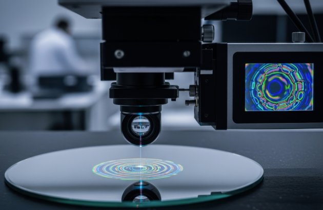Optik-Optischer Interferometrie-Wellenfrontsensor, der während des Qualitätskontrollprozesses Abweichungen im Nanobereich auf Spiegeloberflächen erfasst