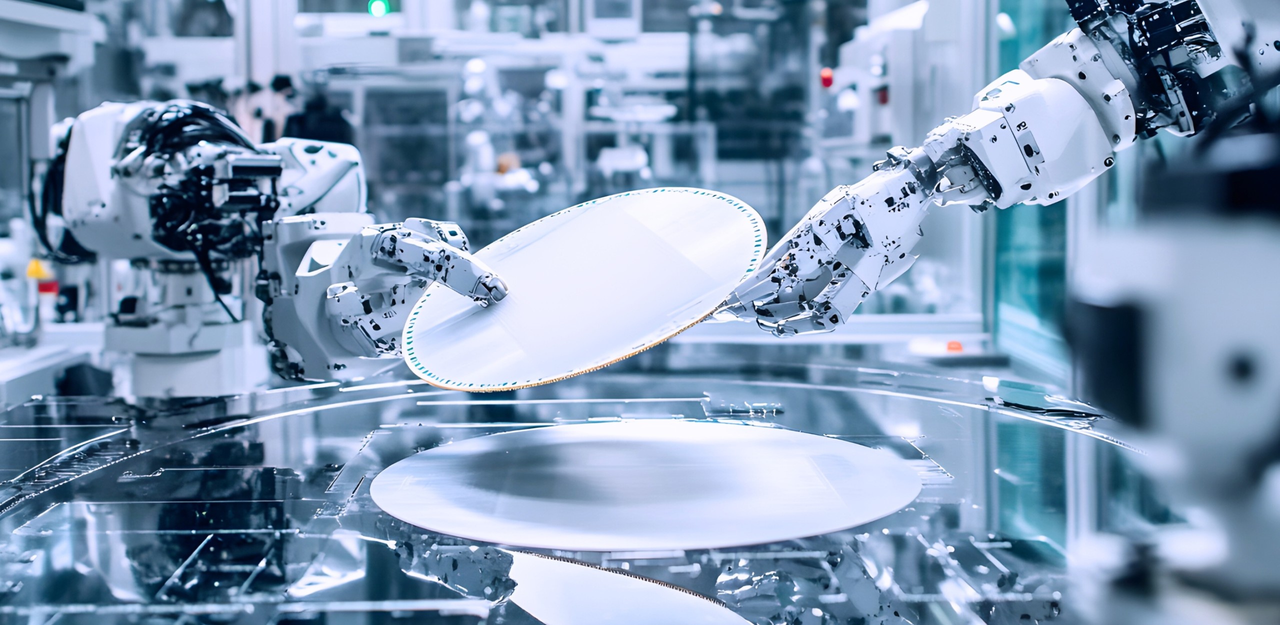 Halbleiterindustrie-Roboterarme, die einen Halbleiterwafer in einem Reinraum handhaben