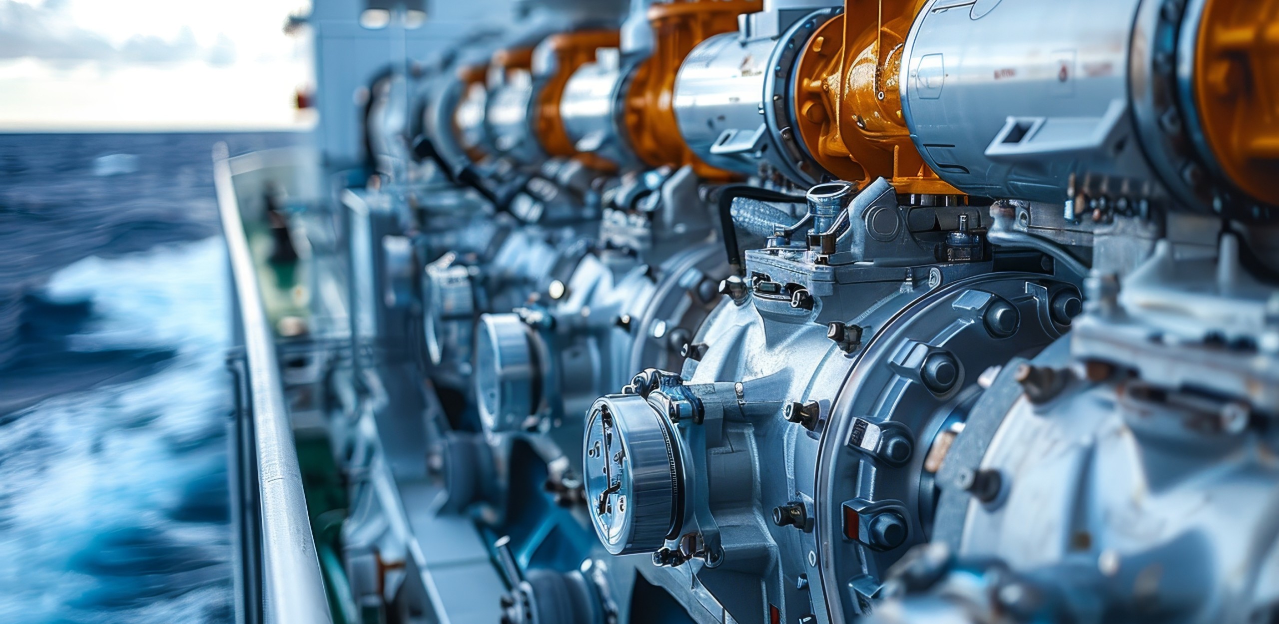 Mobilität-Nahaufnahme einer Schiffsausrüstung mit Schiffsdieselmotor und Einblicke in den Bau von Flussschiffen