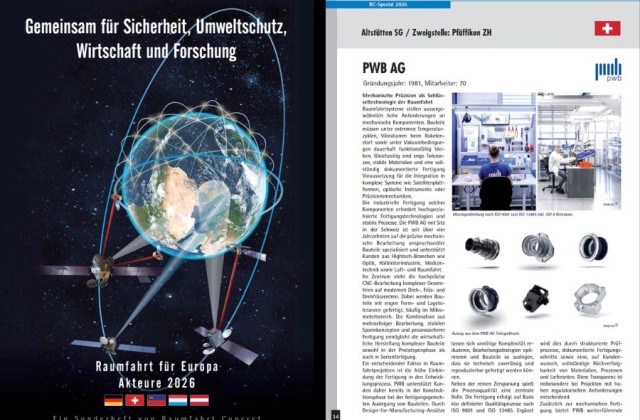 Raumfahrt Concret Artikel der PWB AG in der Sonderausgabe von 2026 Luft und Raumfahrt Space mechanische Fertigung Feinmechanik cnc